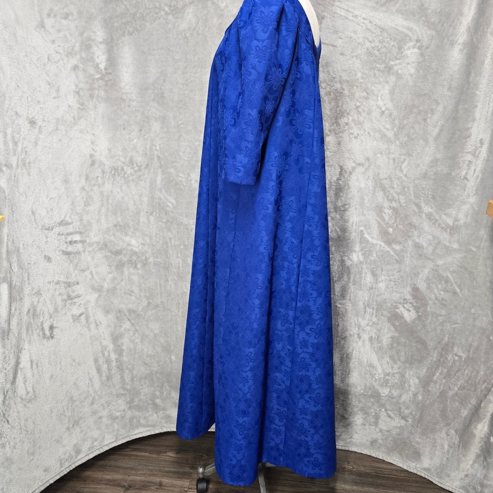Vintage Kiyomi Hawaii Muumuu Dress Women 12 Royal Blue Floral Jacquard Altered - Picture 9 of 16